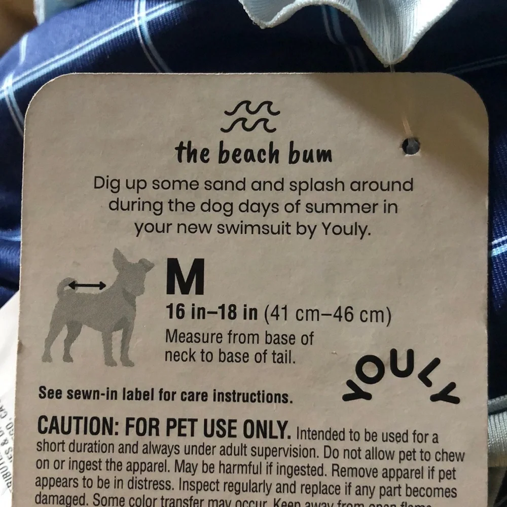NWT Youly Blue Check Dog Swimsuit M